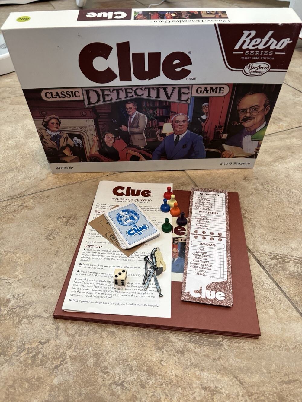 Hasbro Clue Retro Series 1986 Edition Classic Detective Board Game Complete